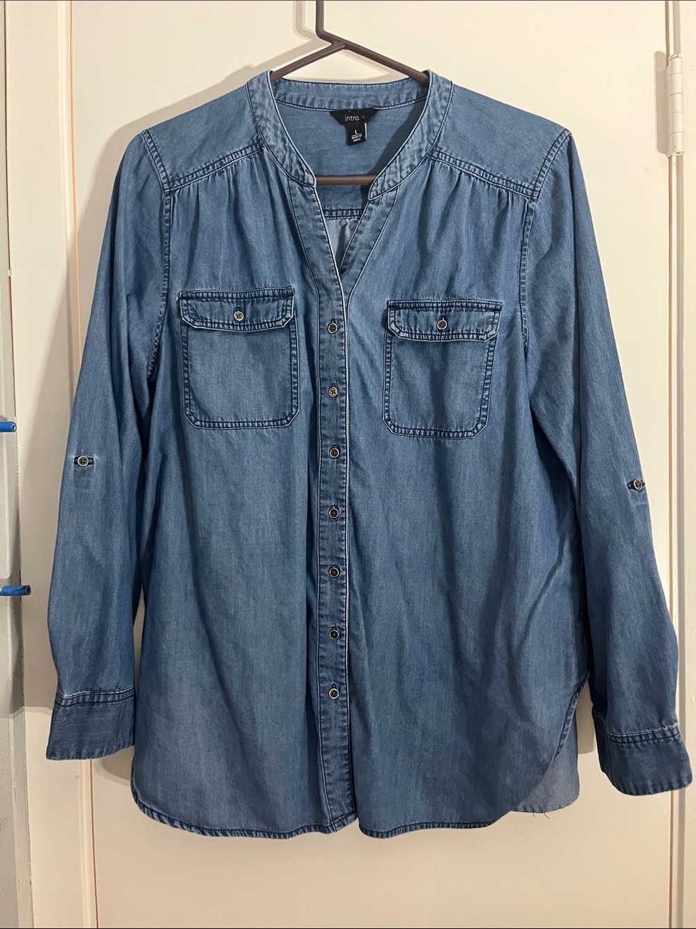 intro. Light Blue Denim Button-Front Men's Shirt